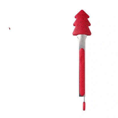 Christmas-themed silicone kitchen tongs with locking clip for bread and BBQ