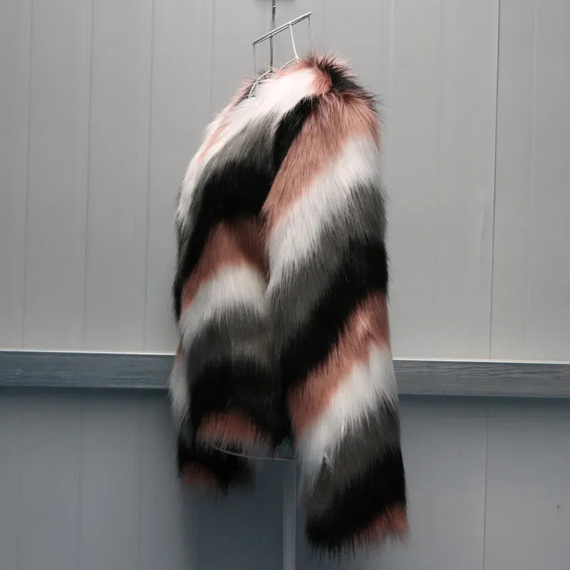 Korean style faux fur short coat with O-neck and long sleeves in picture colour