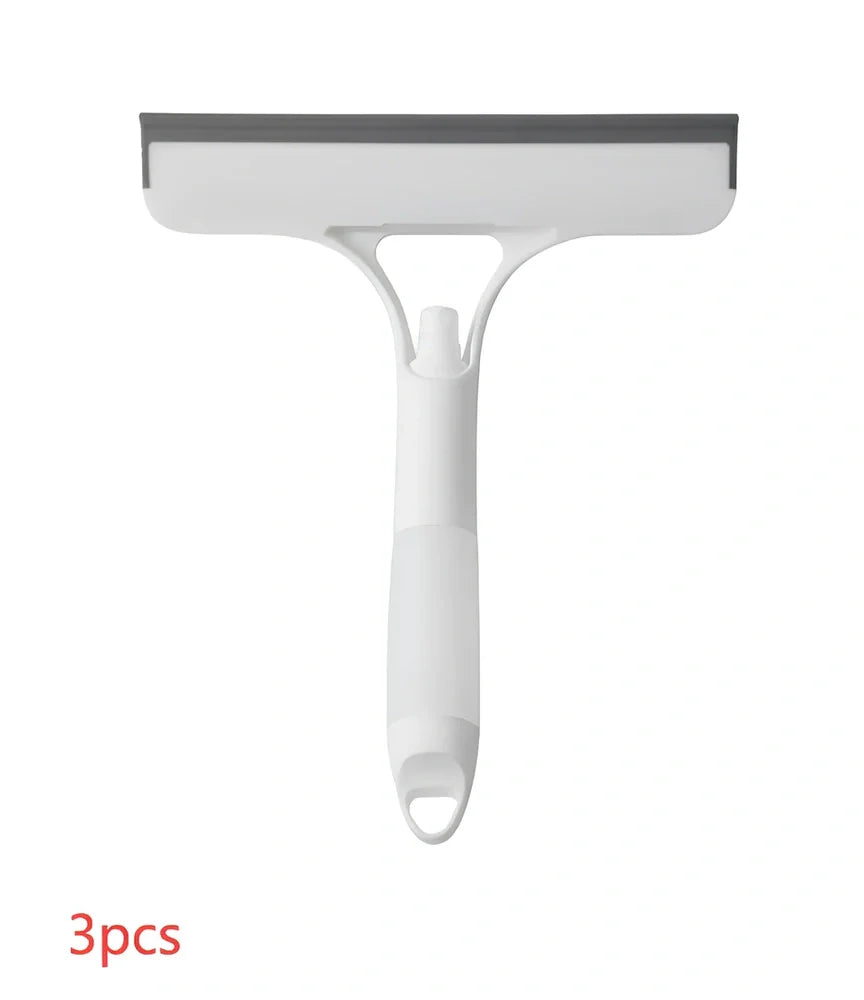 Double-sided plastic glass scraper in white, yellow, sky blue colours for household window cleaning