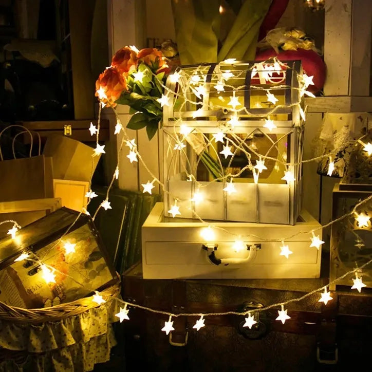 3 metre LED star light string with 20 warm white lights for outdoor festive decoration