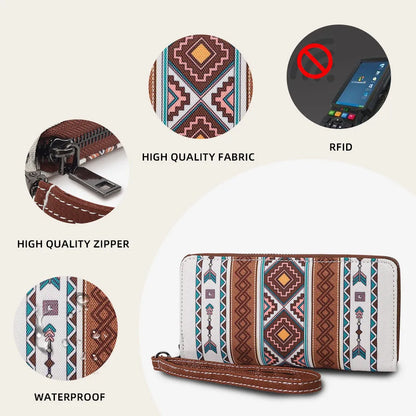 Canvas RFID blocking wallet with striped bohemian design in 20x10x2cm size