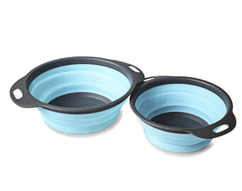 Collapsible silicone colander for washing and draining fruits and vegetables in the kitchen