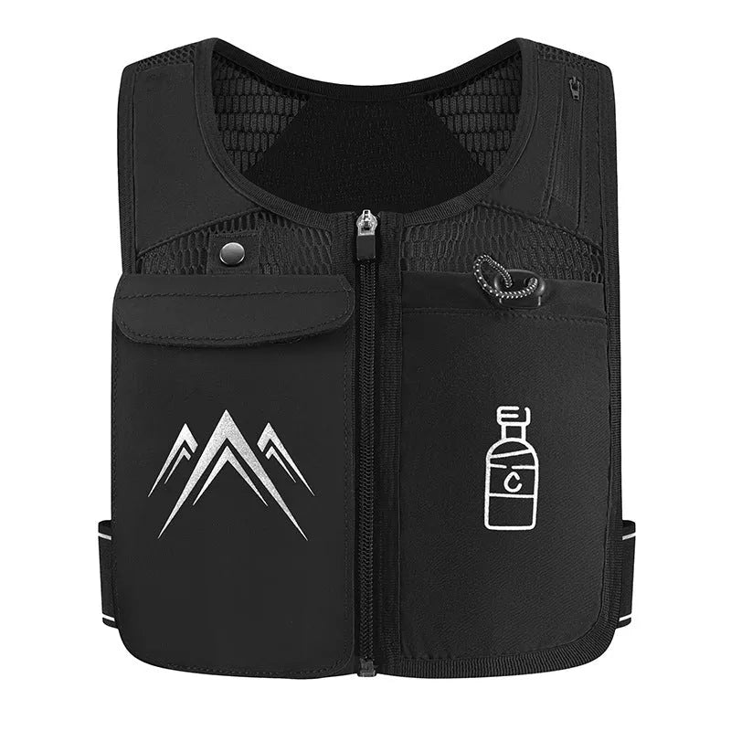 Sports running vest with mesh fabric and mobile phone pocket in black or grey colours