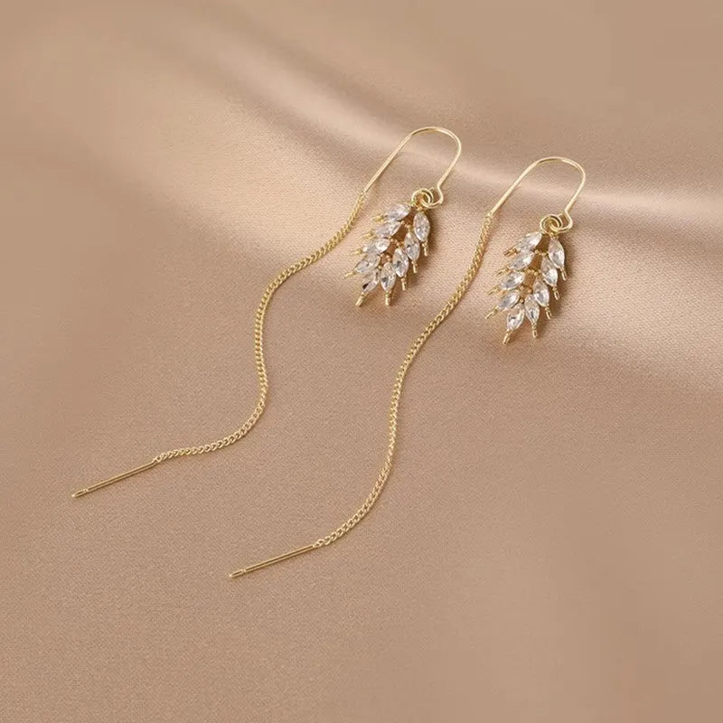 Gold wheat tassel ear string earrings made from copper, women's hanging drop earrings in fashion OL style