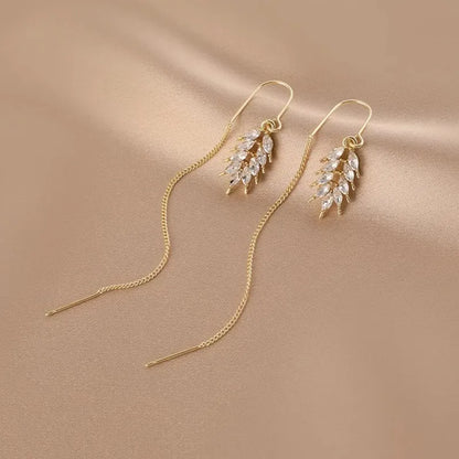Gold wheat tassel ear string earrings made from copper, women's hanging drop earrings in fashion OL style