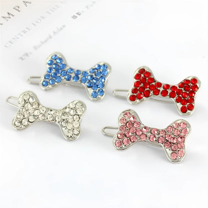 Rhinestone decorated dog bone shaped hair clip in alloy metal