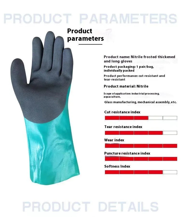 Navy blue women's lengthened nitrile gloves for waterproof fishing and marine work.
