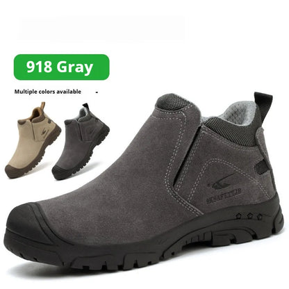 Low-top welder safety work shoe in sand colour with steel toe cap and lace-up front.