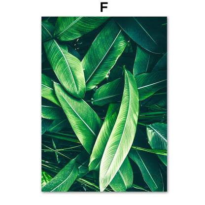 Frameless green plant canvas painting showing botanical pattern on chemical fibre canvas material