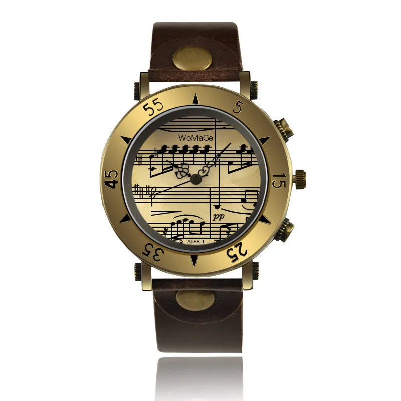 Men's fashion watch with music note symbol on dial, shown in multiple colour options.