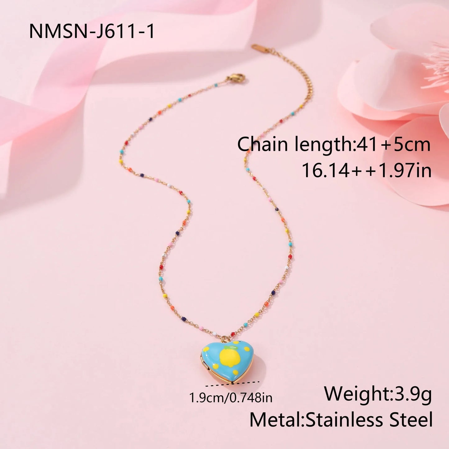 Stainless steel fruit pendant necklace with gold plating on adjustable 41-50cm chain