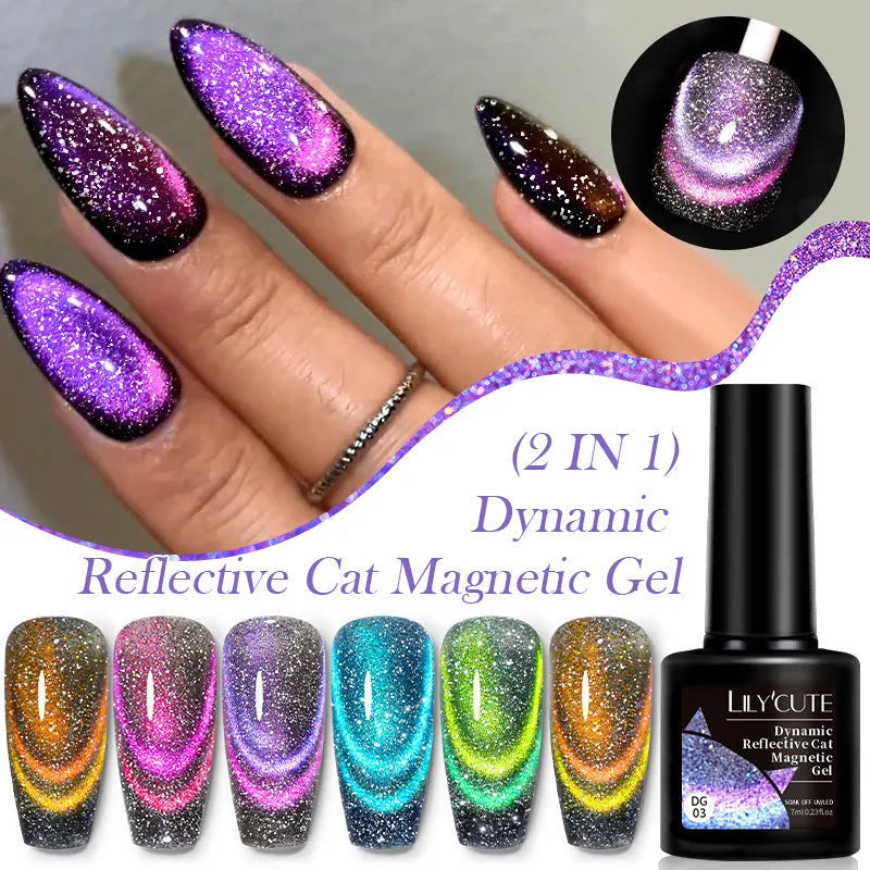 Diamond debris glitter cat eye nail polish gel in six fluorescent colours with nail glue