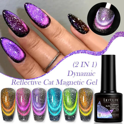 Diamond debris glitter cat eye nail polish gel in six fluorescent colours with nail glue