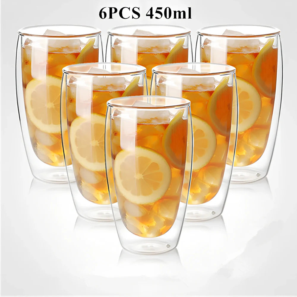 Chinese style double-layer glass coffee cup showing heat-resistant construction and traditional design elements