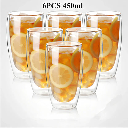 Chinese style double-layer glass coffee cup showing heat-resistant construction and traditional design elements
