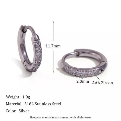 Women's titanium steel zircon earrings with electroplating, available in gold and steel finishes