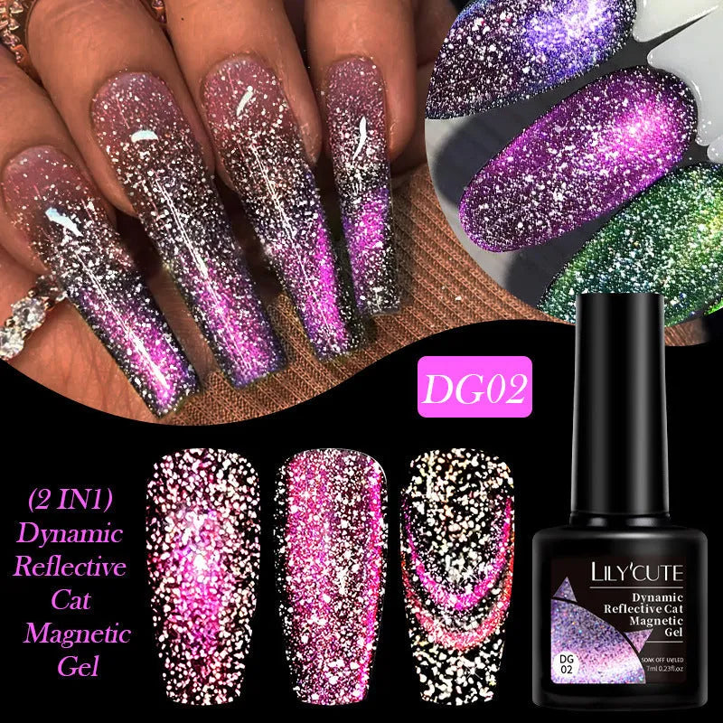 Diamond debris glitter cat eye nail polish gel in six fluorescent colours with nail glue