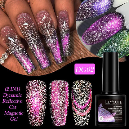 Diamond debris glitter cat eye nail polish gel in six fluorescent colours with nail glue