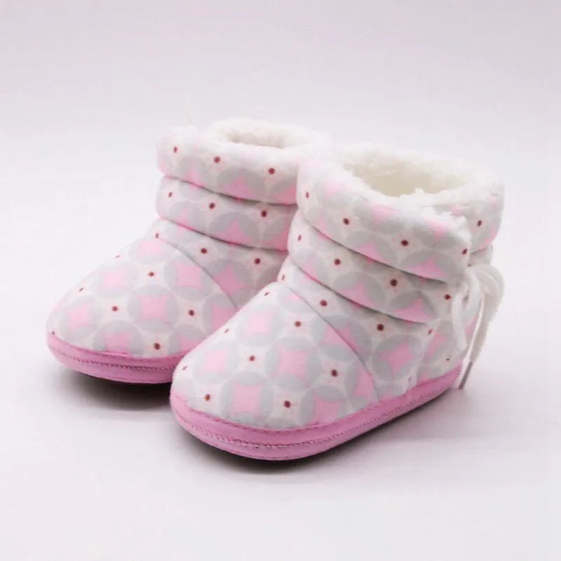 Blue brown pink baby toddler shoes with geometric print and non-slip rubber sole, sizes 11cm and 11.5cm