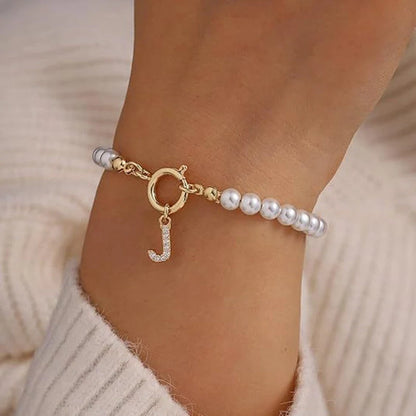 2024 Fashion Toggle Clasp Initial Bracelet with 6mm Pearl