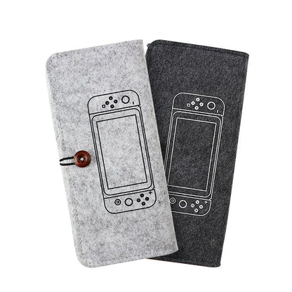 Black felt pouch bag for Nintendo Switch showing game card slots and double layer storage compartments
