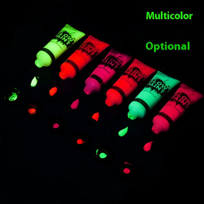 25ml neon face and body paint tubes in red, yellow, green, purple, orange, and pink colours with non-toxic safety