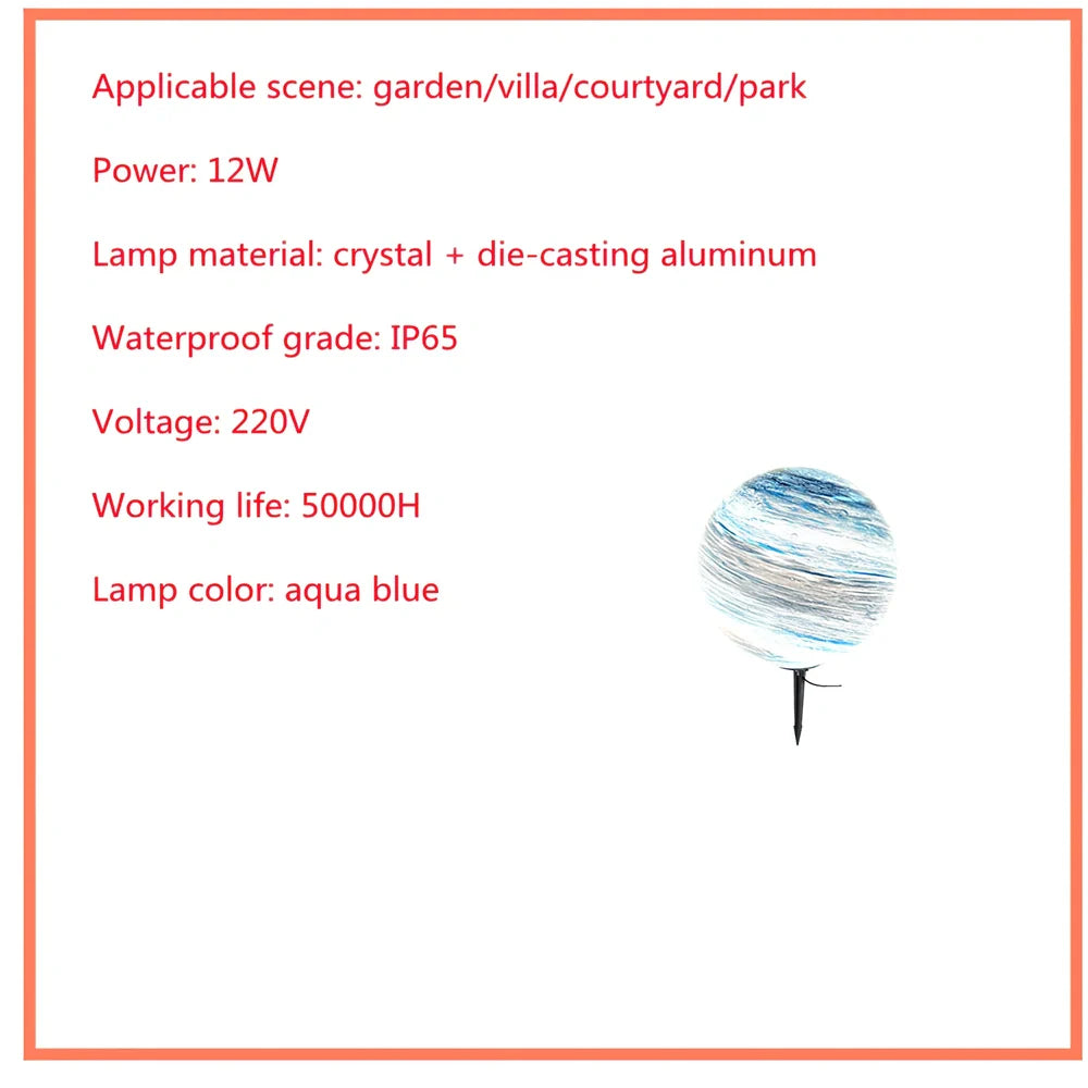 Solar lawn lamp in garden setting showing waterproof construction and LED illumination