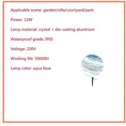 Solar lawn lamp in garden setting showing waterproof construction and LED illumination
