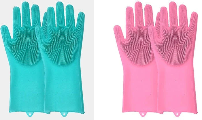 Silicone gloves with heat-resistant and non-slip design for versatile cleaning and cooking tasks
