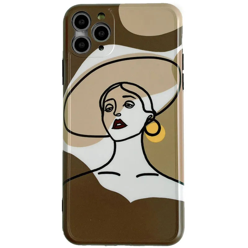 Orange yellow soft glue iPhone case with line art cartoon design for Apple iPhone 11 Pro Max.
