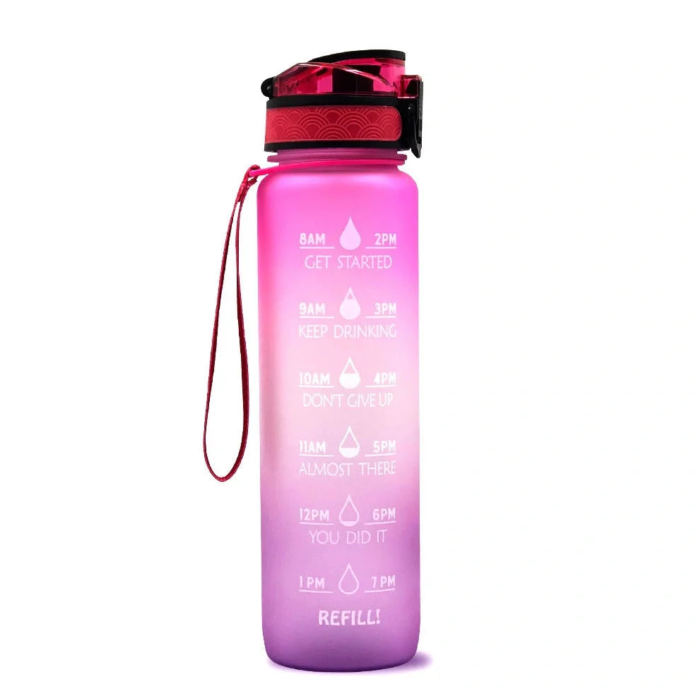 Tritan sports water bottle with frosted gradient finish showing blue-red colour transition