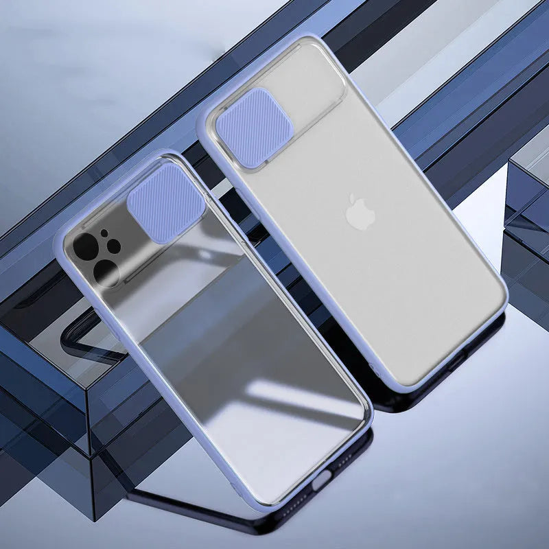 Lens sliding iPhone case with colour contrast accents on back cover