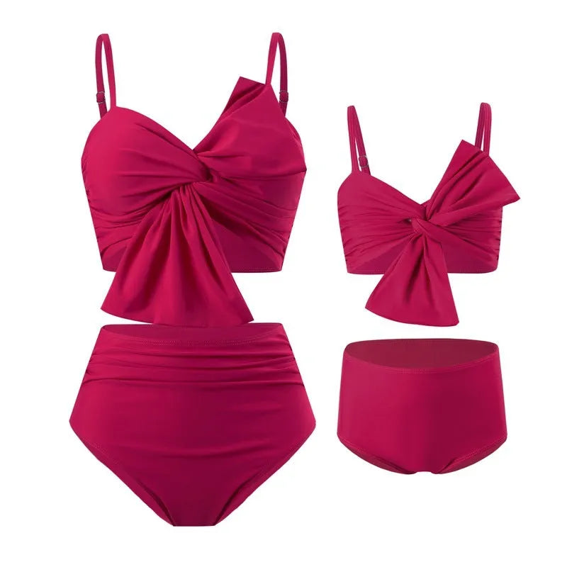 Women's big bow print bikini swim trunks set in nylon fabric available in multiple colours