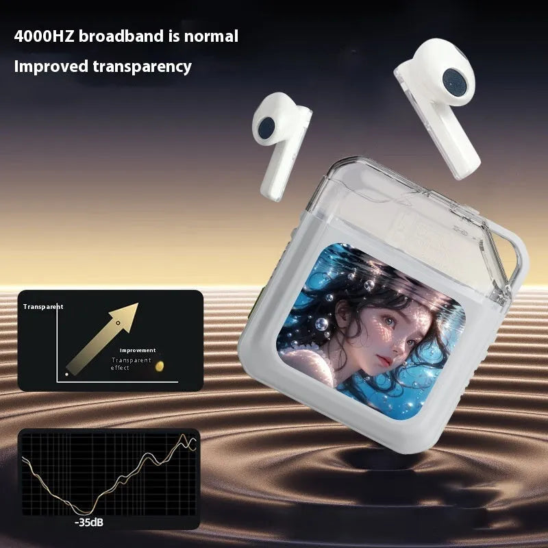 White and grey ANC Bluetooth headset with colour screen display and in-ear design