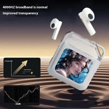 White and grey ANC Bluetooth headset with colour screen display and in-ear design