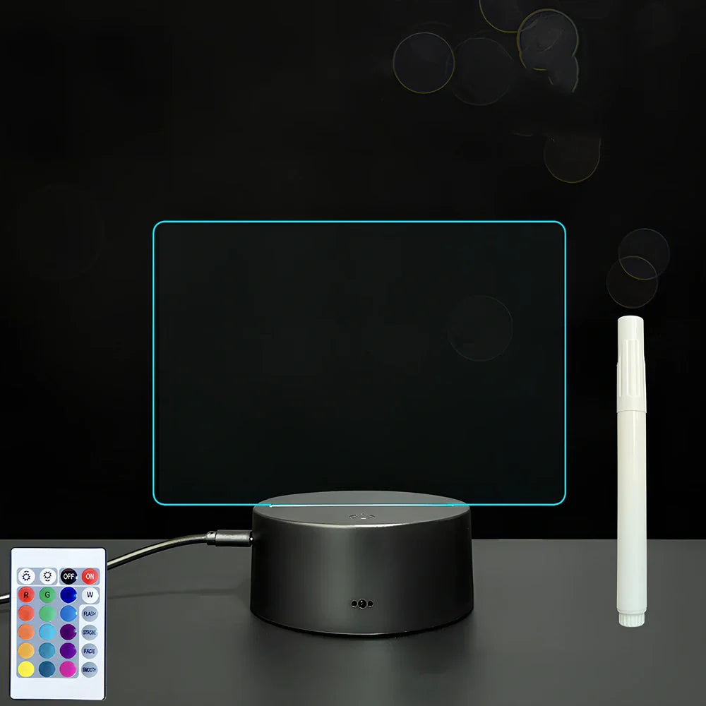 3D acrylic LED message board on black ABS base, 96cm x 40cm, with touch colourful lights and stylus