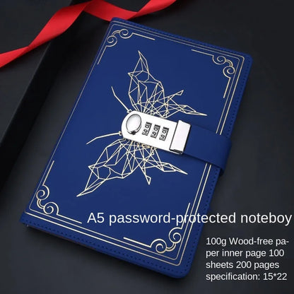 Retro PU notebook with password lock, butterfly codebook design, 15 x 22 cm cover, available in four colours