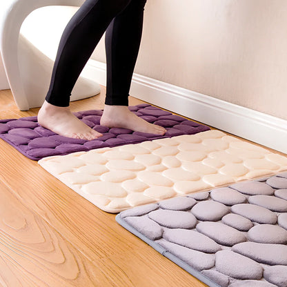 3D cobblestone texture bath mat with non-slip PVC backing in grey colour