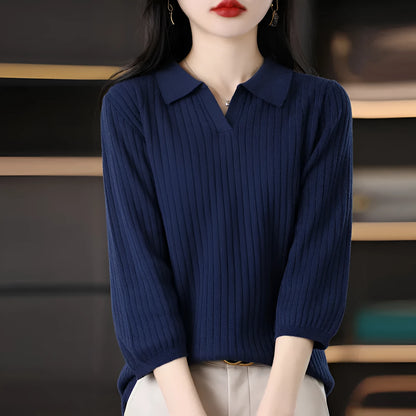 Women's loose slimming inner sweater with stripe pattern, long sleeves and pullover style, sizes S-2XL
