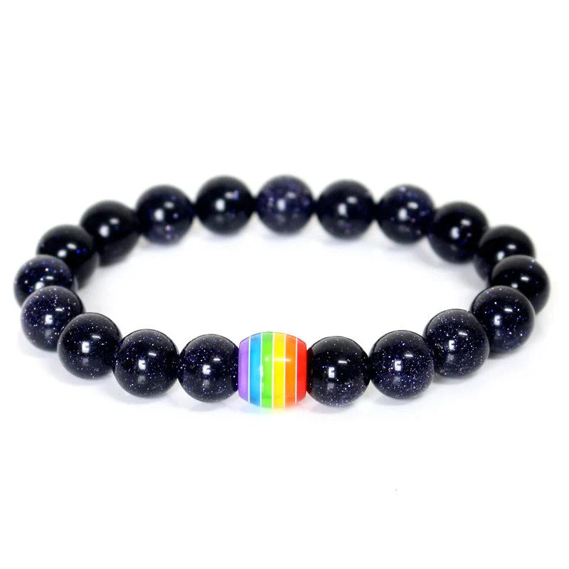 Pride Rainbow Bead Bracelet with natural stones, celebrating diversity and love