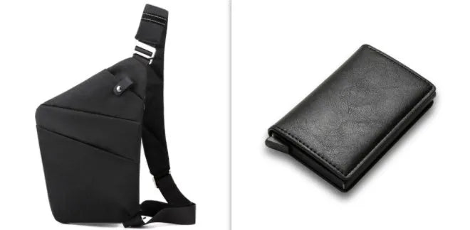 Canvas chest bag 31x20x1cm, 190g, one-shoulder crossbody with anti-radiation fabric inside, smoke black or silver grey