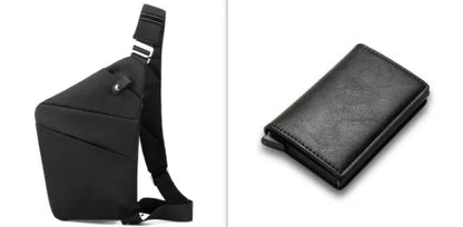 Canvas chest bag 31x20x1cm, 190g, one-shoulder crossbody with anti-radiation fabric inside, smoke black or silver grey