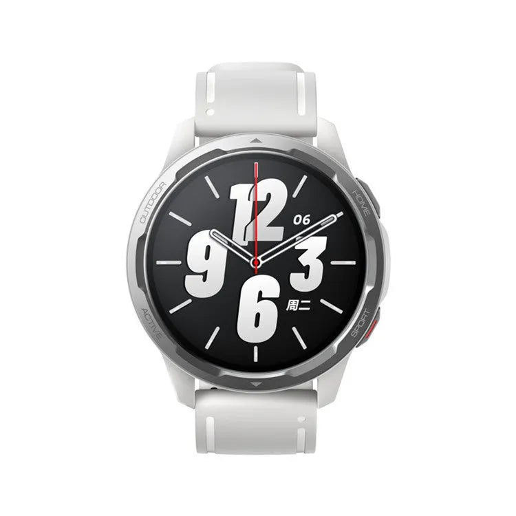 Dual band GPS smart watch with 1.43 inch touchscreen and silicone strap in black, white, or blue colours
