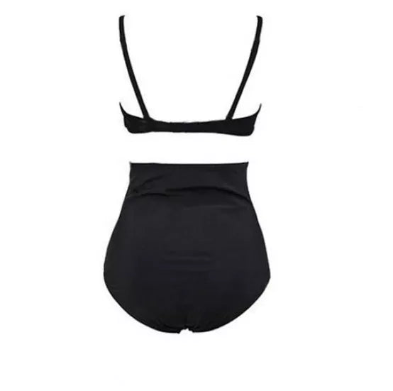 Black retro high waist bikini swimsuit with adjustable straps