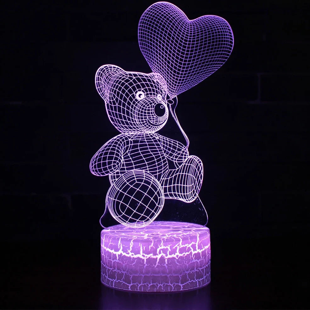 3D cute bear LED night light in colorful acrylic shade, 10cm height for home corridor use