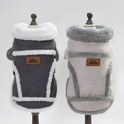Velvet winter pet coat for small dogs and cats in dark grey or light brown, sizes S to XXL