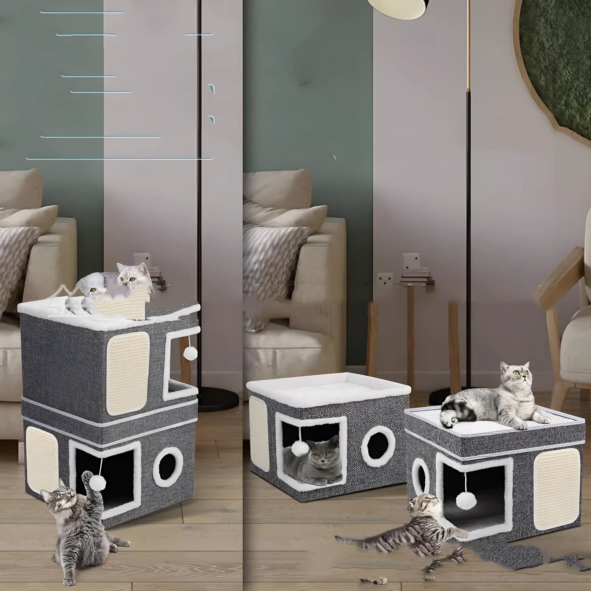 Dark grey foldable three-layer pet nest measuring 40cm by 40cm by 61cm