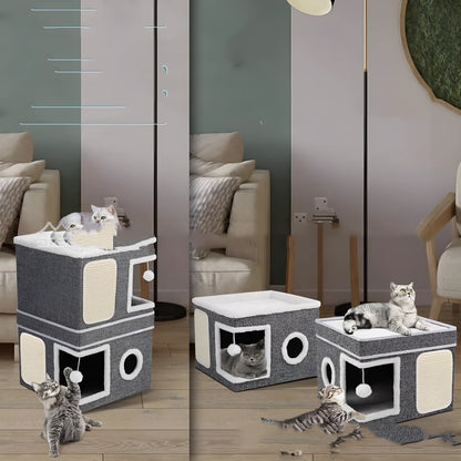 Dark grey foldable three-layer pet nest measuring 40cm by 40cm by 61cm