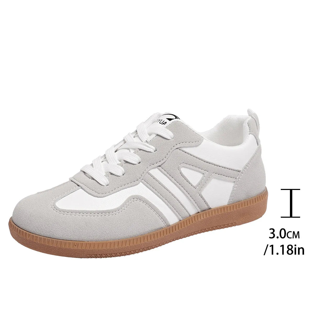 Women's retro lace-up jogging shoes in black, grey, and khaki with low platform heel.