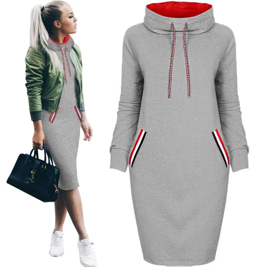 A high-collar long sleeve dress in various colors for casual and party wear